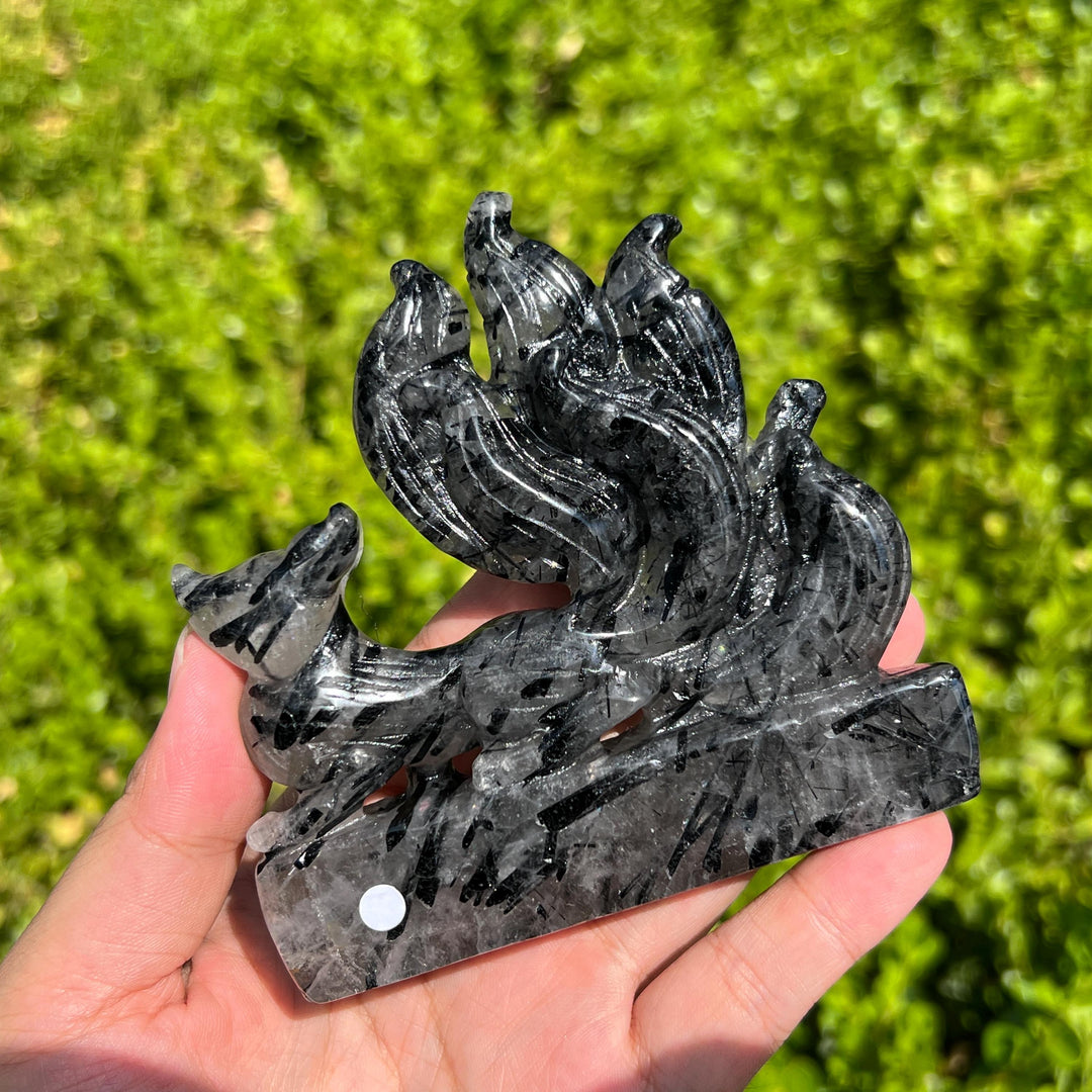 Quartz Tourmaline Fox Carving