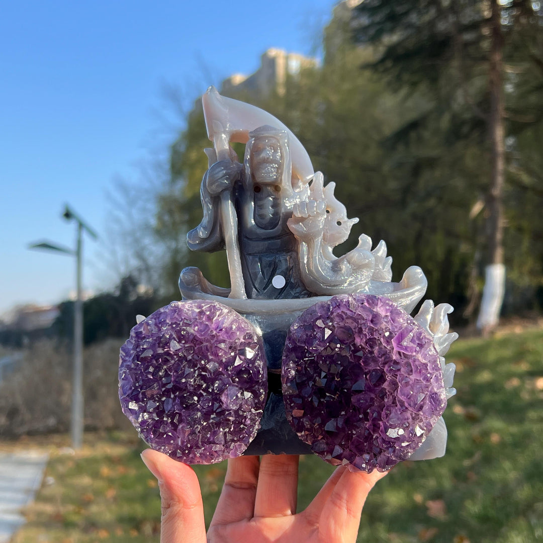 Natural Carving Agate with Amethyst Geode Grim Reaper