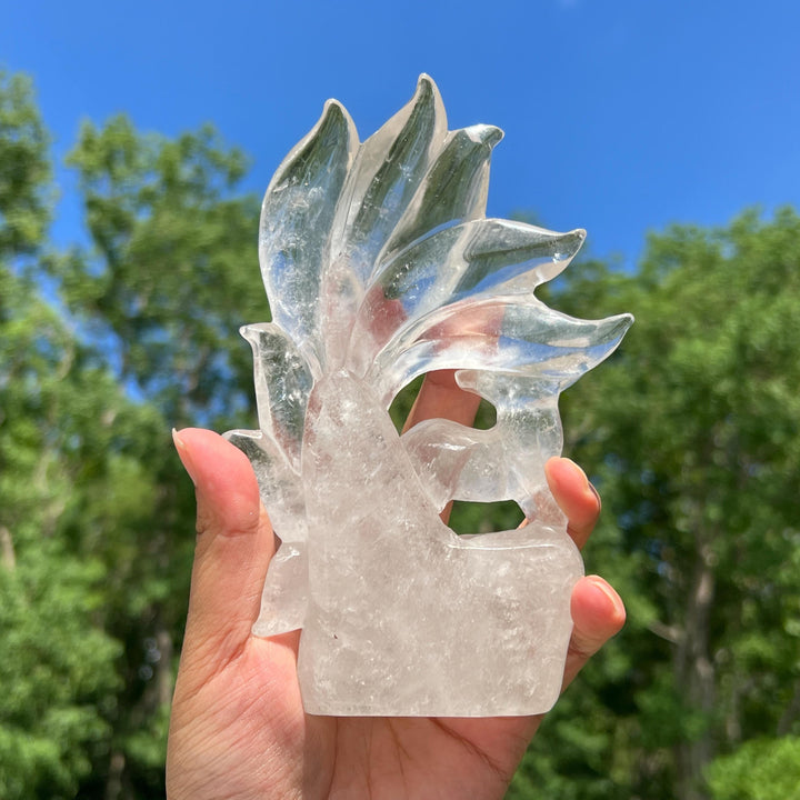 Clear Quartz Nine-Tailed Fox Carving