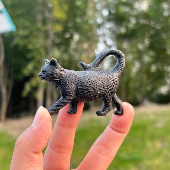 Natural Crystal Carved Black Obsidian Walking Cat