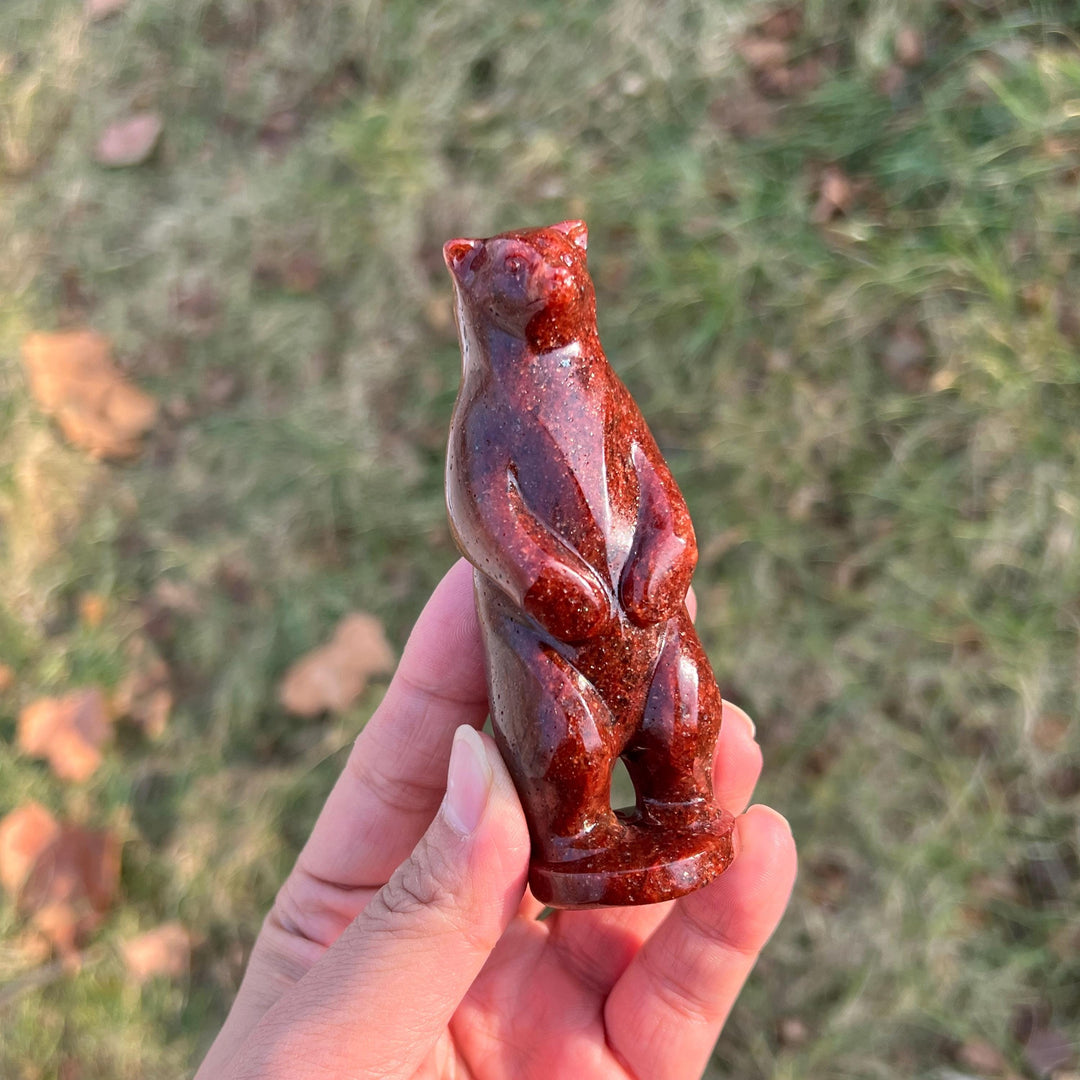 Natural Crystal Carving Strawberry Quartz Standing Bear