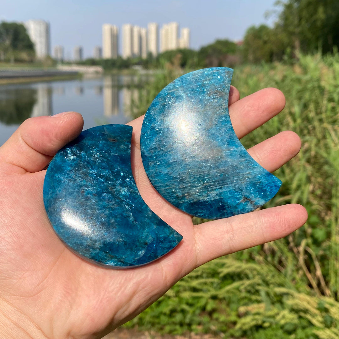 Carving Blue Apatite Moon