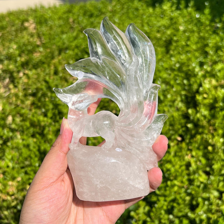 Clear Quartz Nine-Tailed Fox Carving