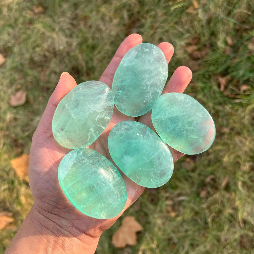 Natural Crystal Neon Blue Fluorite Palm Stone