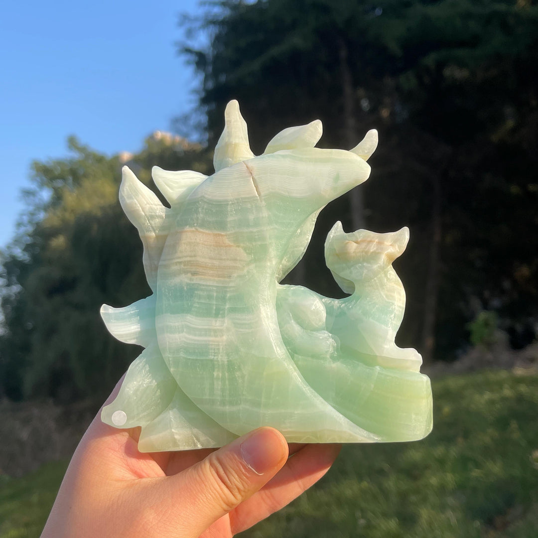 Unique Handmade Caribbean Blue Calcite Nine-Tailed Fox