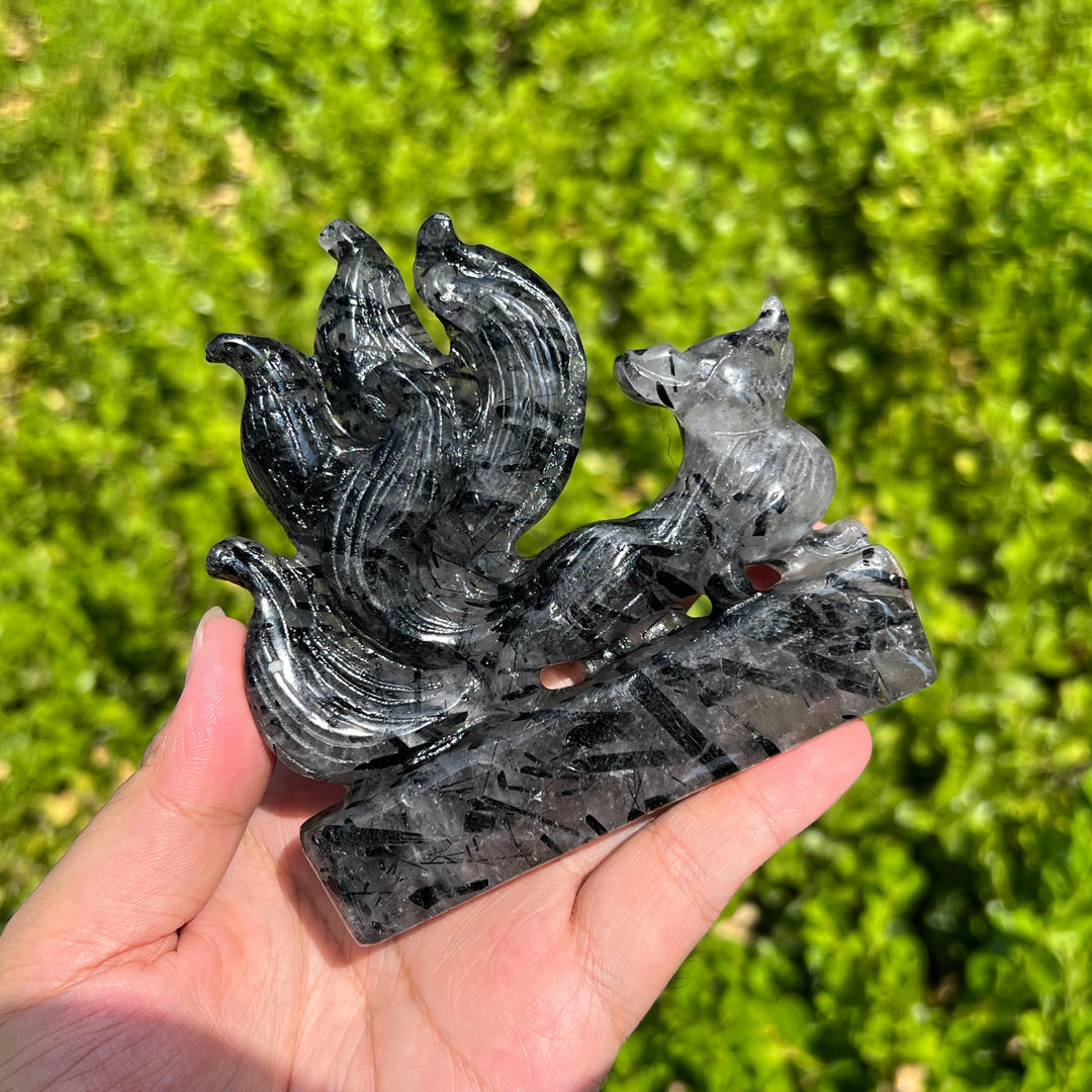 Quartz Tourmaline Fox Carving