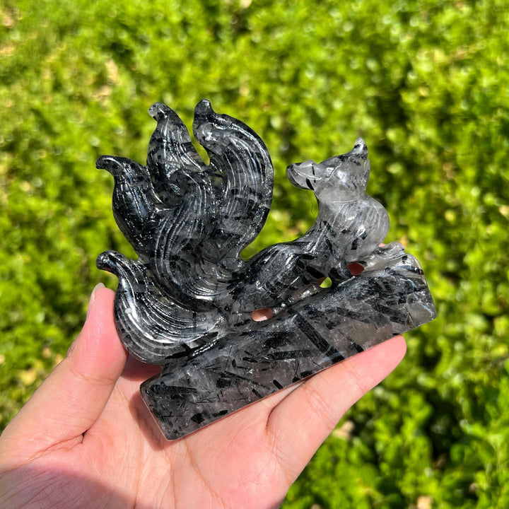 Quartz Tourmaline Fox Carving