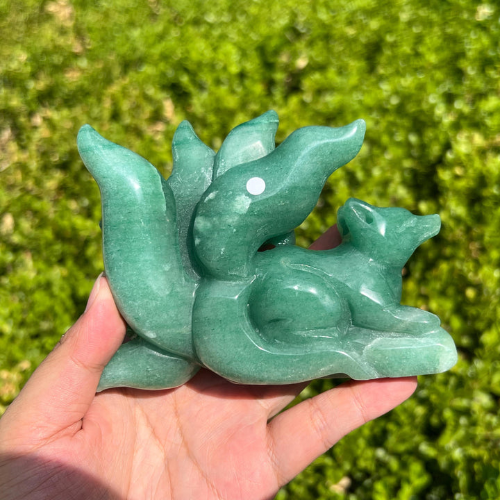 Green Aventurine Nine-Tailed Fox Carving