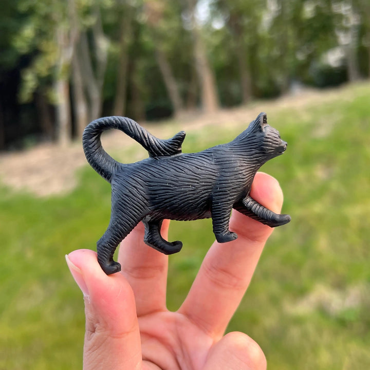 Natural Crystal Carved Black Obsidian Walking Cat