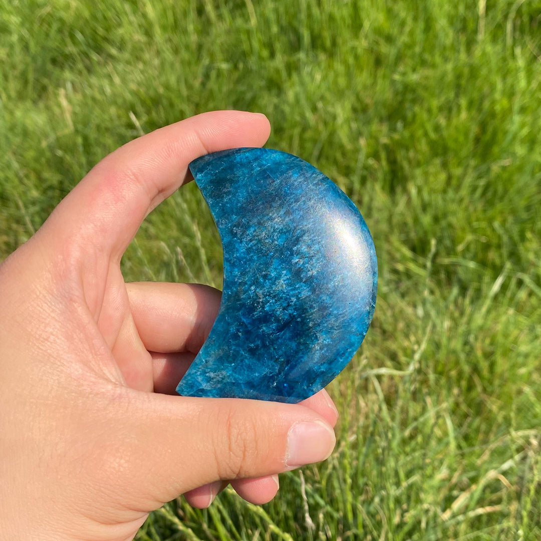 Carving Blue Apatite Moon
