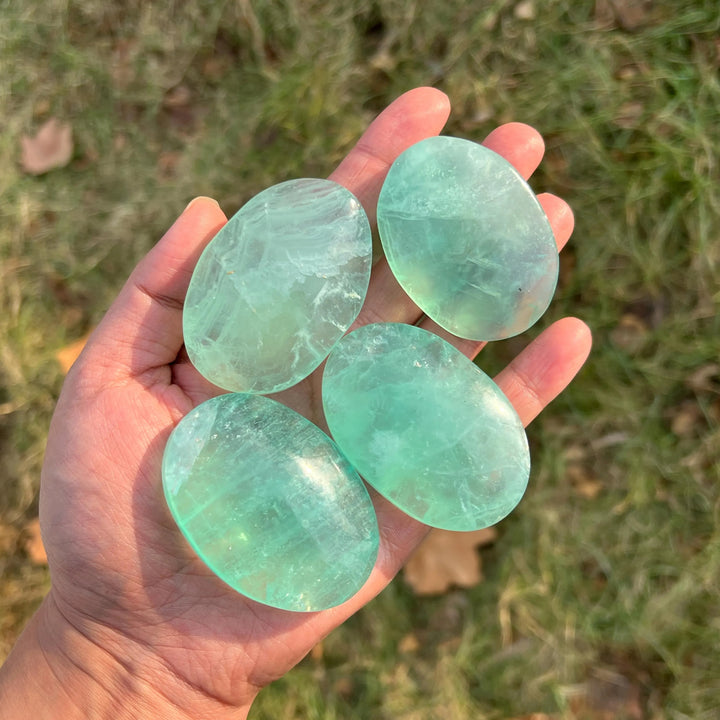 Natural Crystal Neon Blue Fluorite Palm Stone