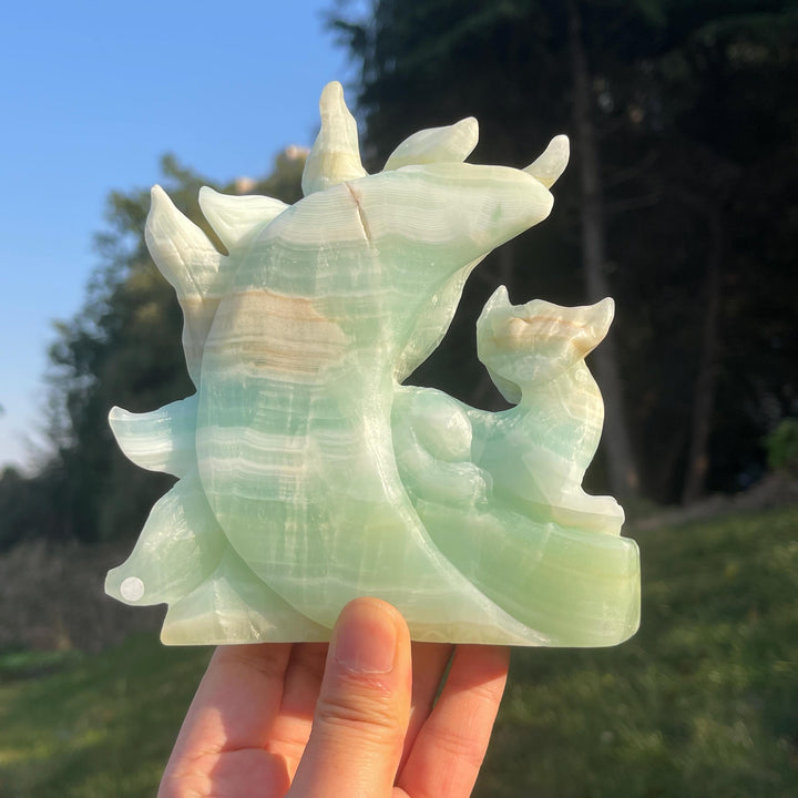 Unique Handmade Caribbean Blue Calcite Nine-Tailed Fox