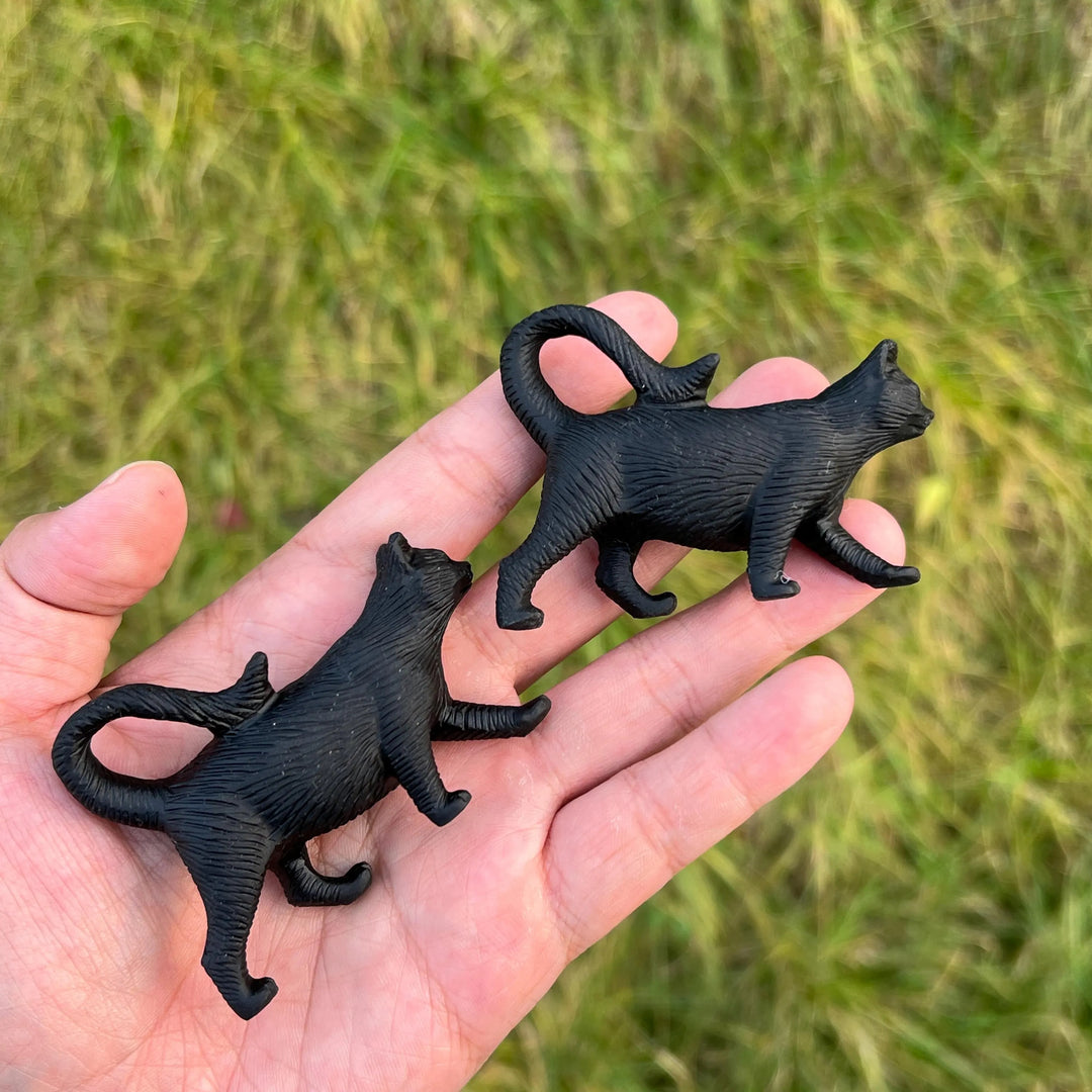 Natural Crystal Carved Black Obsidian Walking Cat