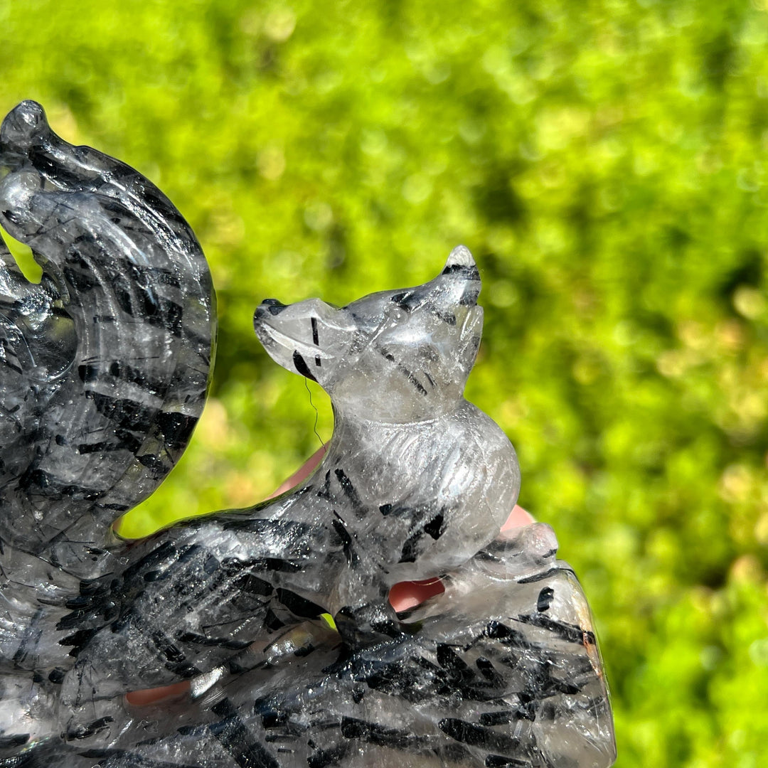 Quartz Tourmaline Fox Carving