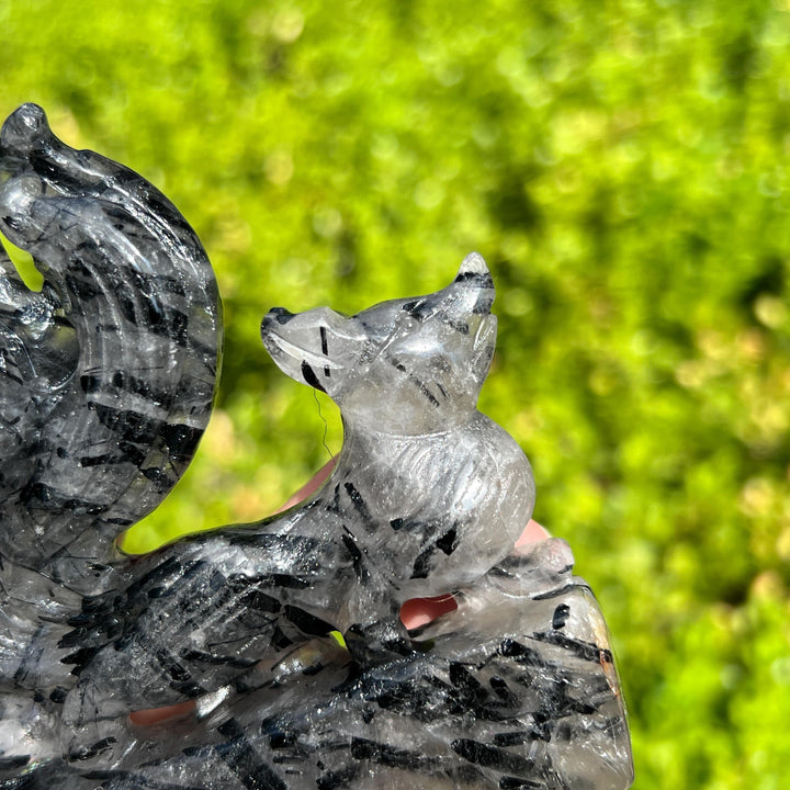 Quartz Tourmaline Fox Carving