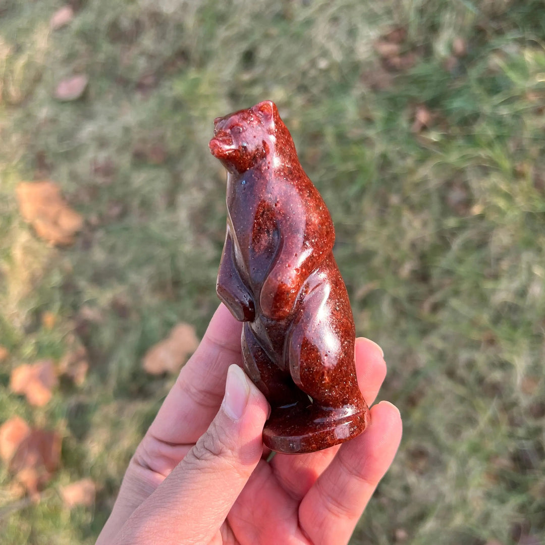 Natural Crystal Carving Strawberry Quartz Standing Bear
