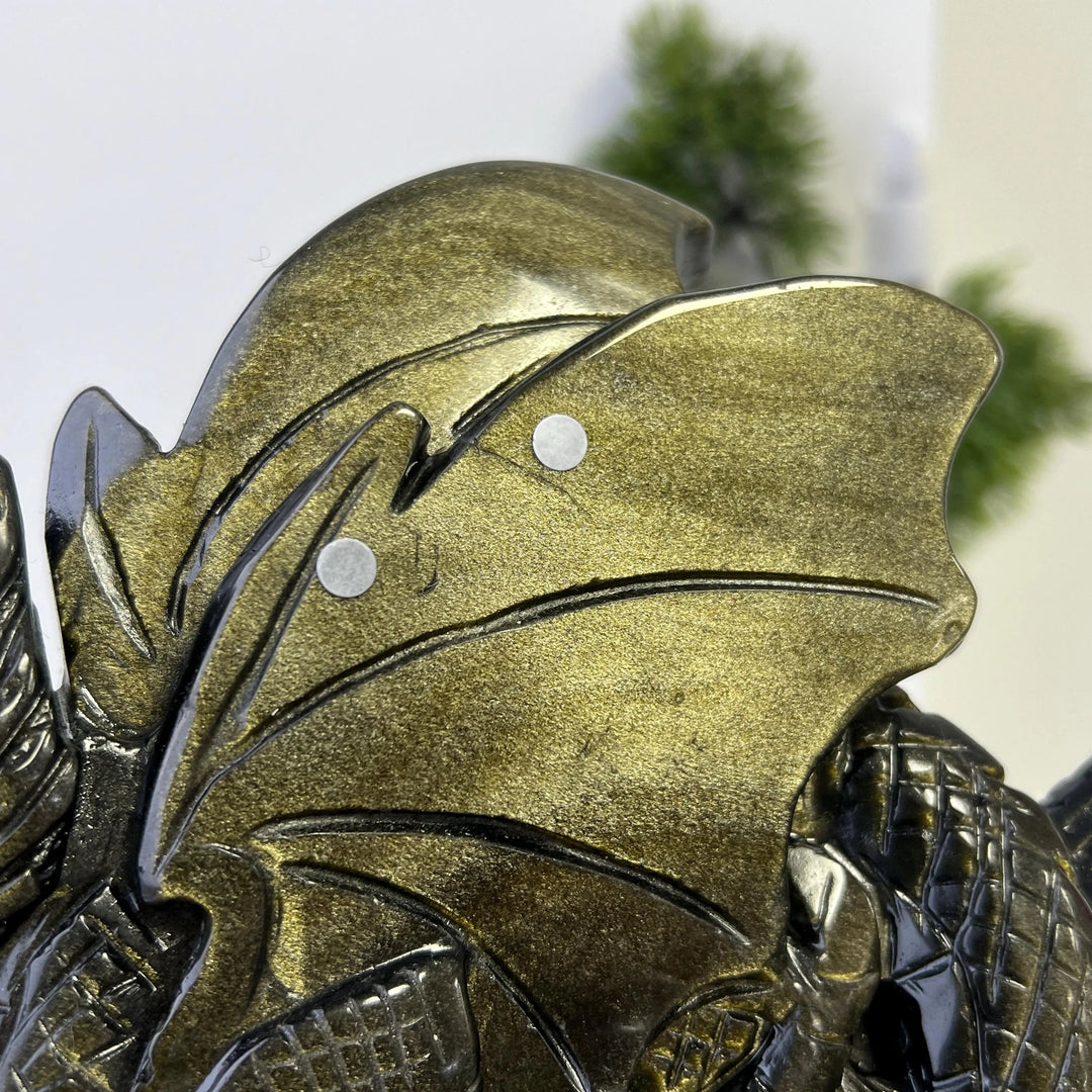 Unique, Natural Carving Golden Obsidian Dragon Skull