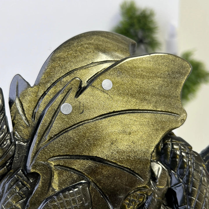 Unique, Natural Carving Golden Obsidian Dragon Skull
