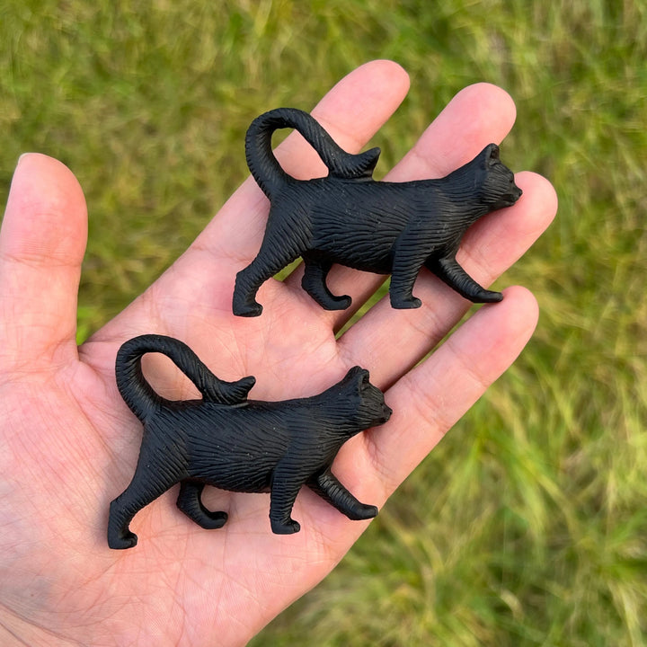 Natural Crystal Carved Black Obsidian Walking Cat