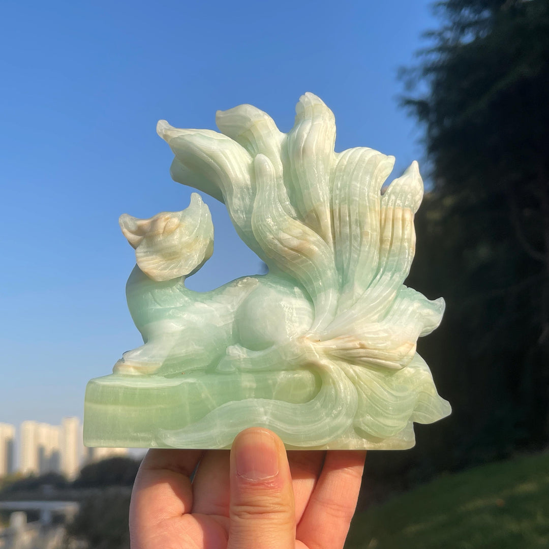 Unique Handmade Caribbean Blue Calcite Nine-Tailed Fox