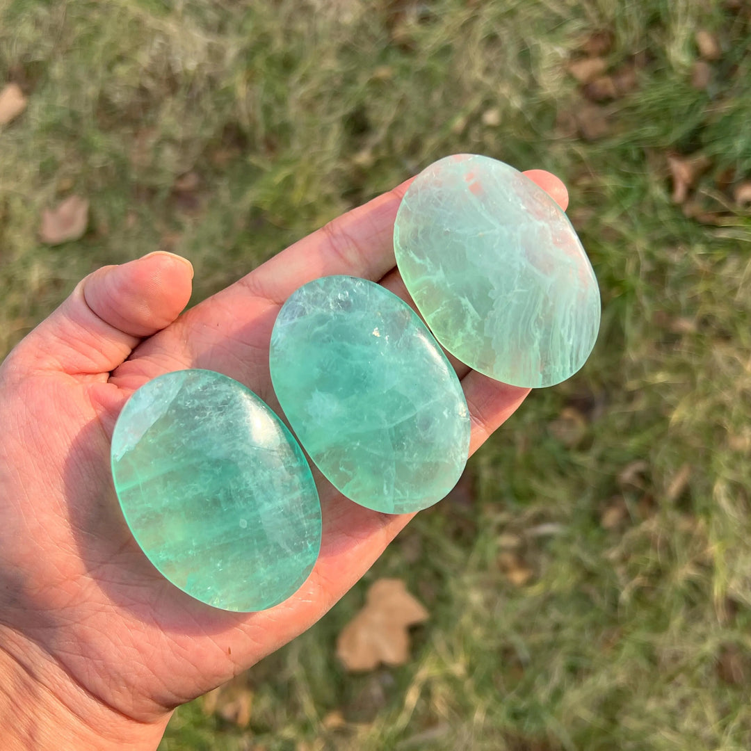 Natural Crystal Neon Blue Fluorite Palm Stone