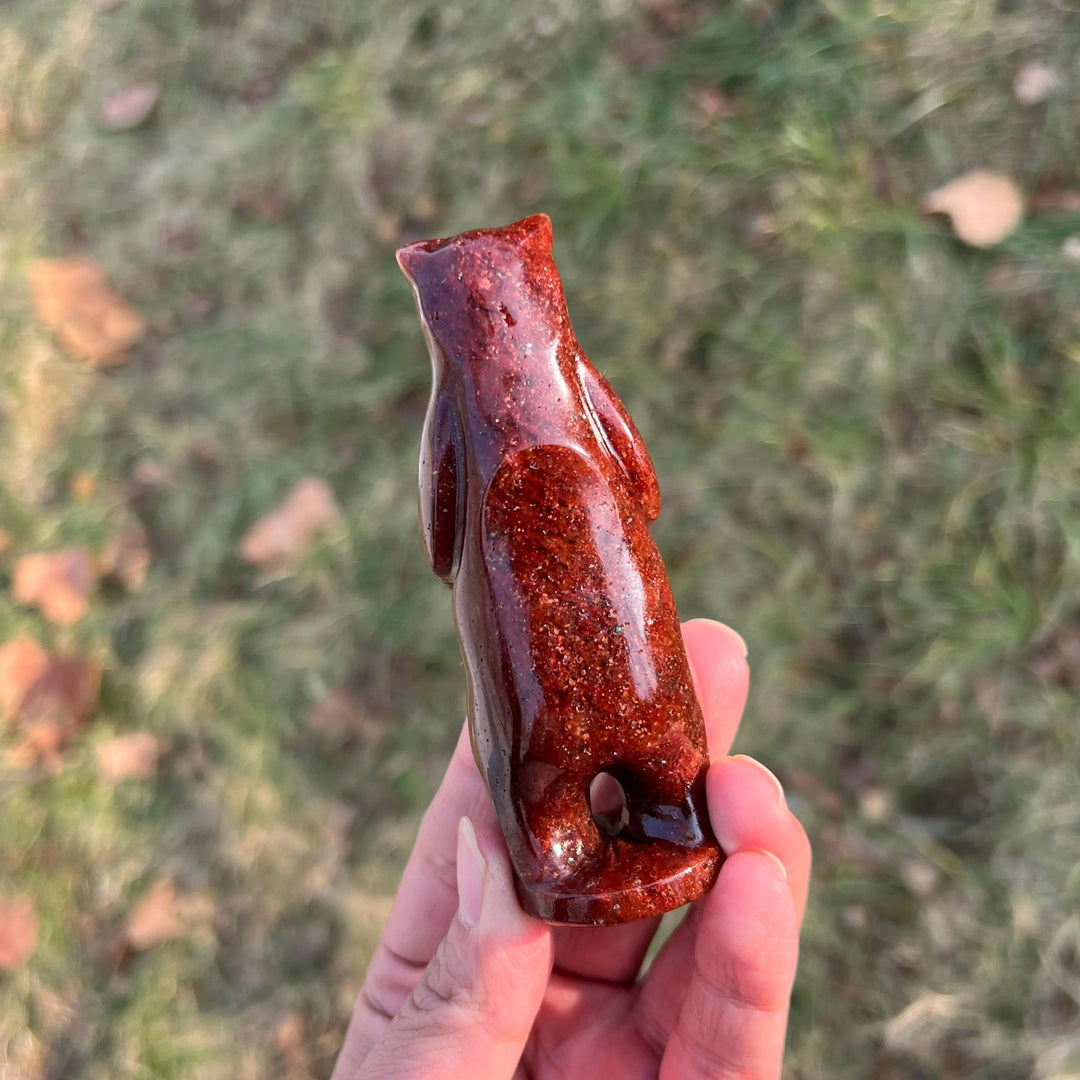 Natural Crystal Carving Strawberry Quartz Standing Bear