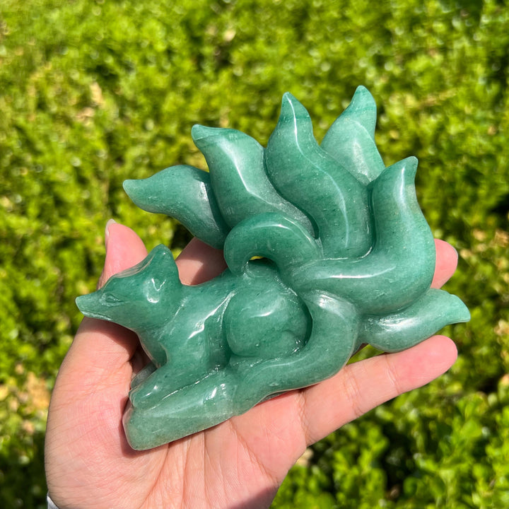 Green Aventurine Nine-Tailed Fox Carving