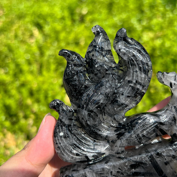 Quartz Tourmaline Fox Carving