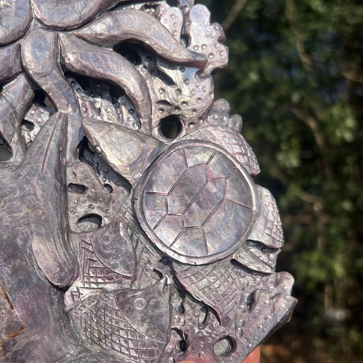 Unique, Natural Lepidolite Carving Octopus & Sea Turtle