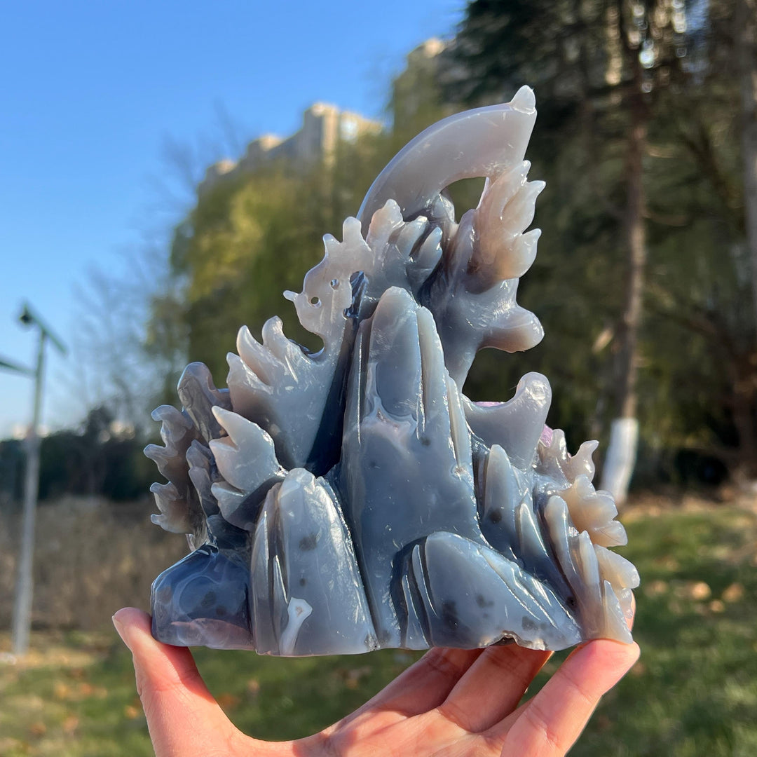 Natural Carving Agate with Amethyst Geode Grim Reaper