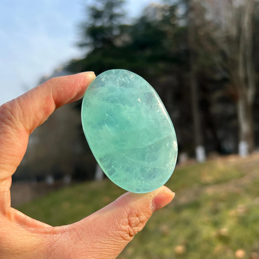 Natural Crystal Neon Blue Fluorite Palm Stone