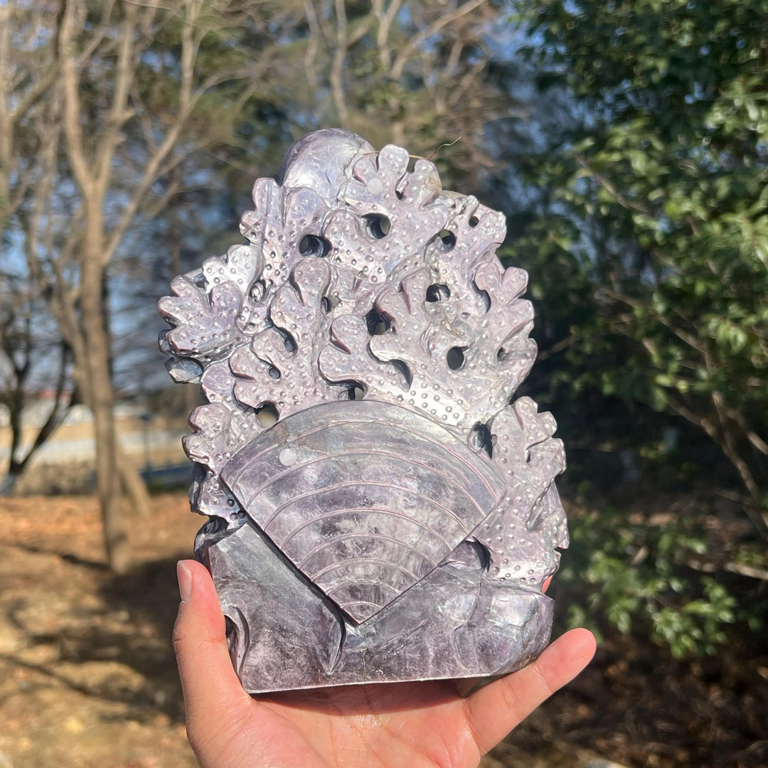 Unique, Natural Lepidolite Carving Octopus & Sea Turtle