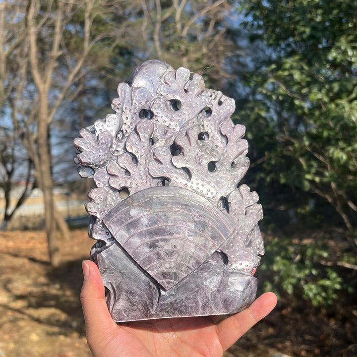 Unique, Natural Lepidolite Carving Octopus & Sea Turtle