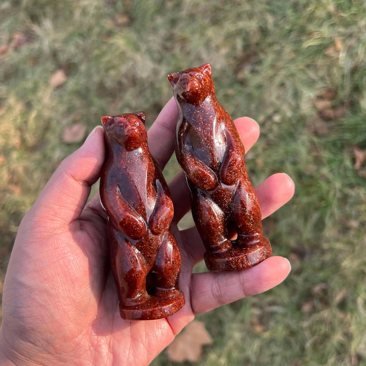 Natural Crystal Carving Strawberry Quartz Standing Bear