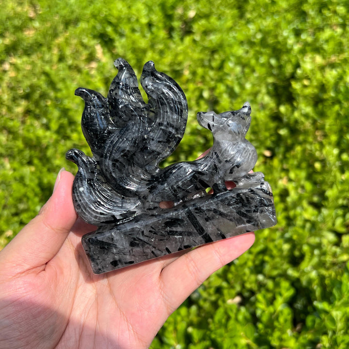 Quartz Tourmaline Fox Carving