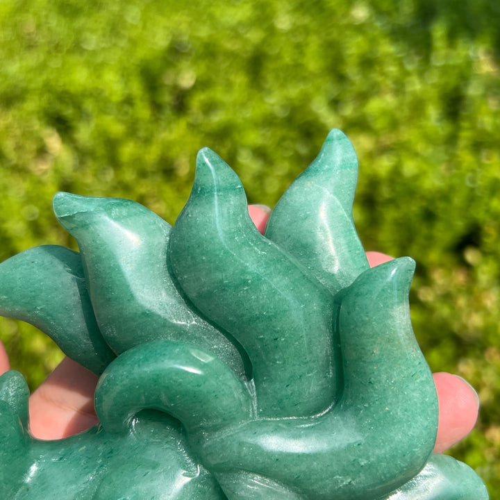 Green Aventurine Nine-Tailed Fox Carving