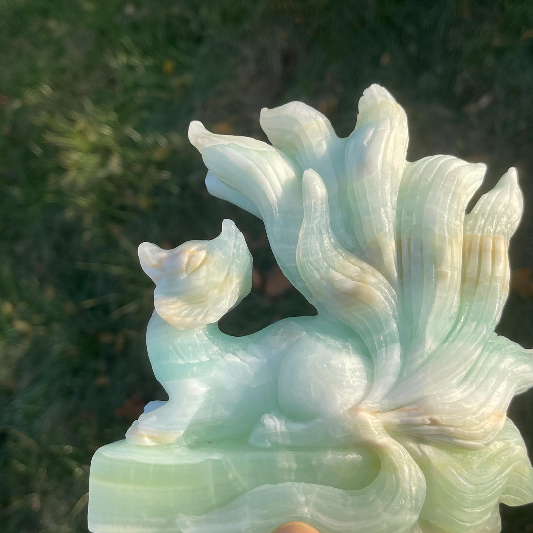 Unique Handmade Caribbean Blue Calcite Nine-Tailed Fox