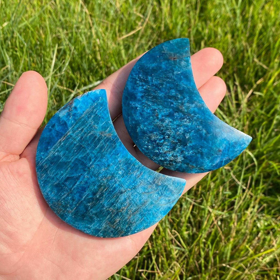 Carving Blue Apatite Moon