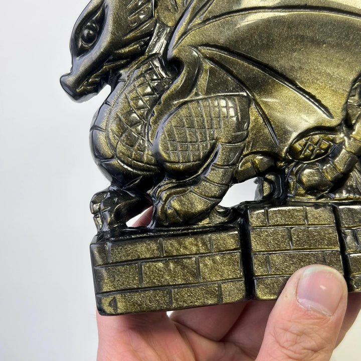 Unique, Natural Carving Golden Obsidian Dragon Skull
