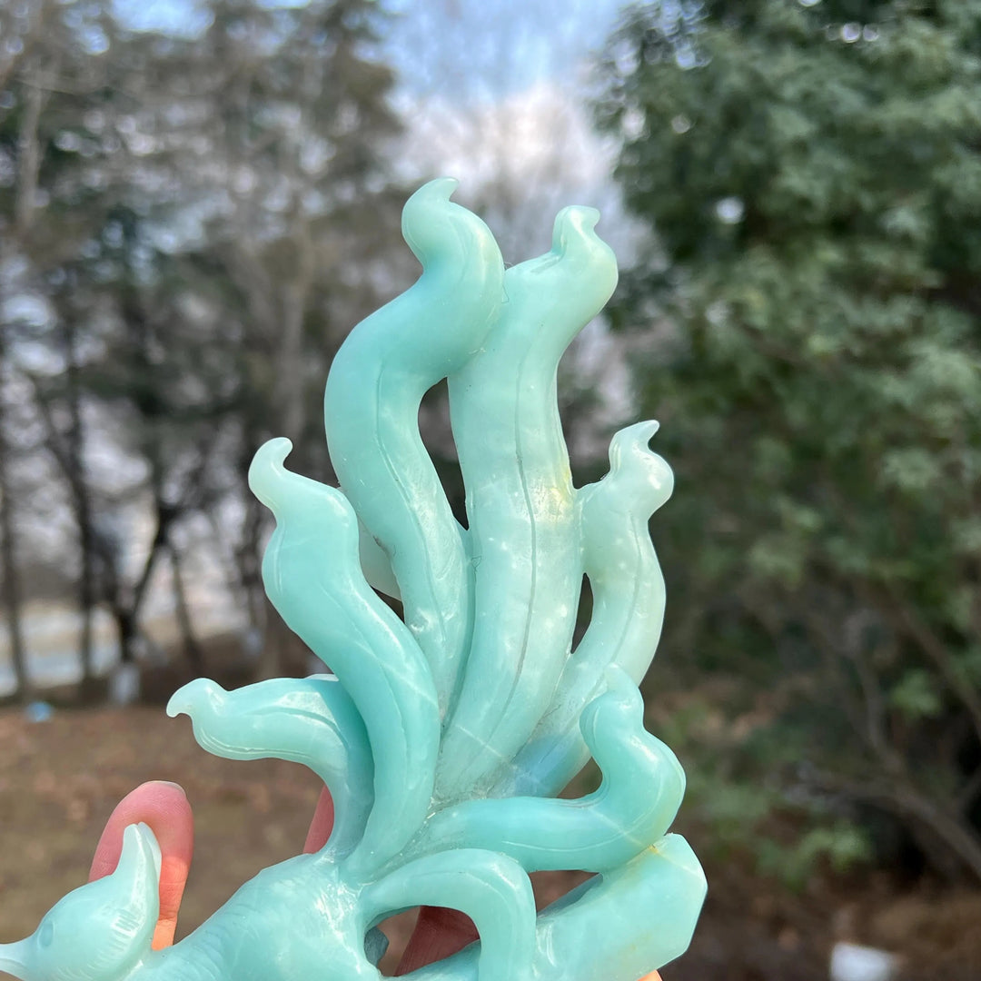 Unique,Natural Blue Quartzite Carving Nine-Tailed Fox