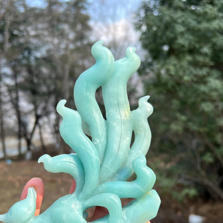 Unique,Natural Blue Quartzite Carving Nine-Tailed Fox