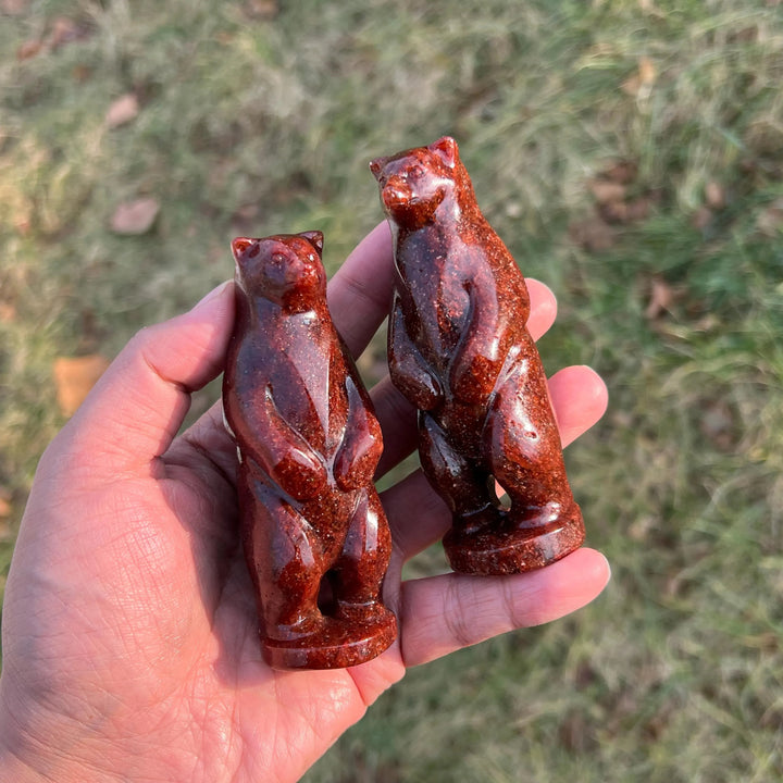 Natural Crystal Carving Strawberry Quartz Standing Bear