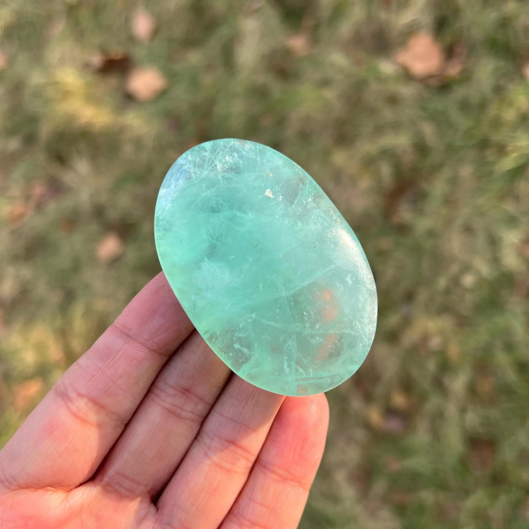 Natural Crystal Neon Blue Fluorite Palm Stone