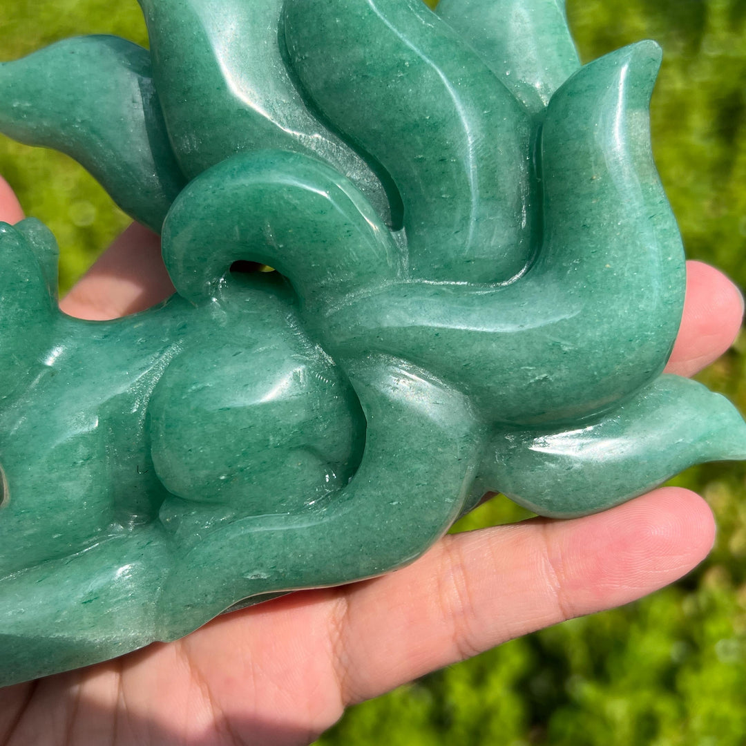 Green Aventurine Nine-Tailed Fox Carving