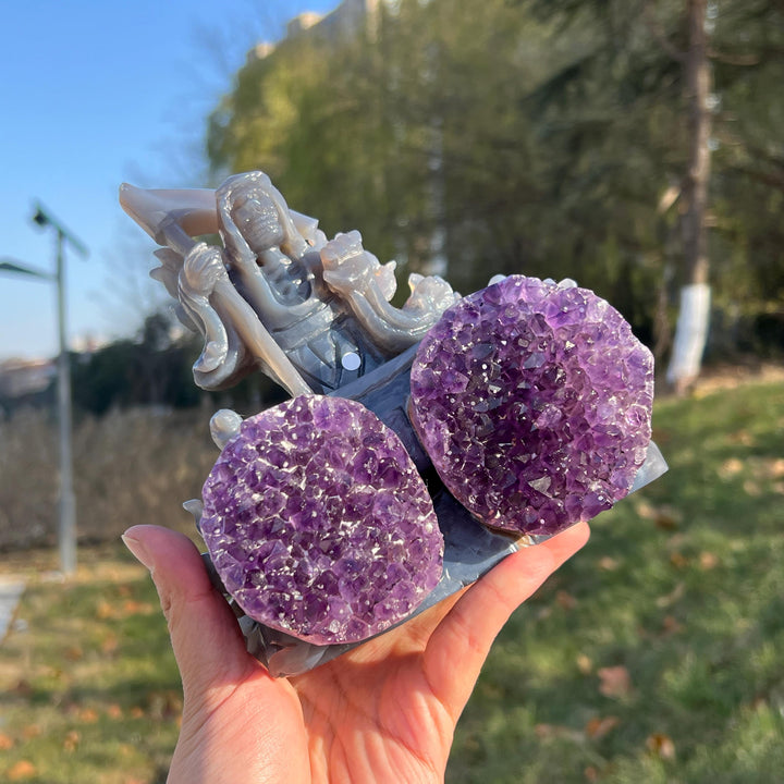 Natural Carving Agate with Amethyst Geode Grim Reaper