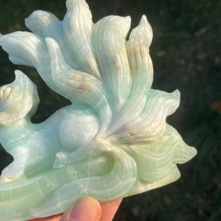 Unique Handmade Caribbean Blue Calcite Nine-Tailed Fox