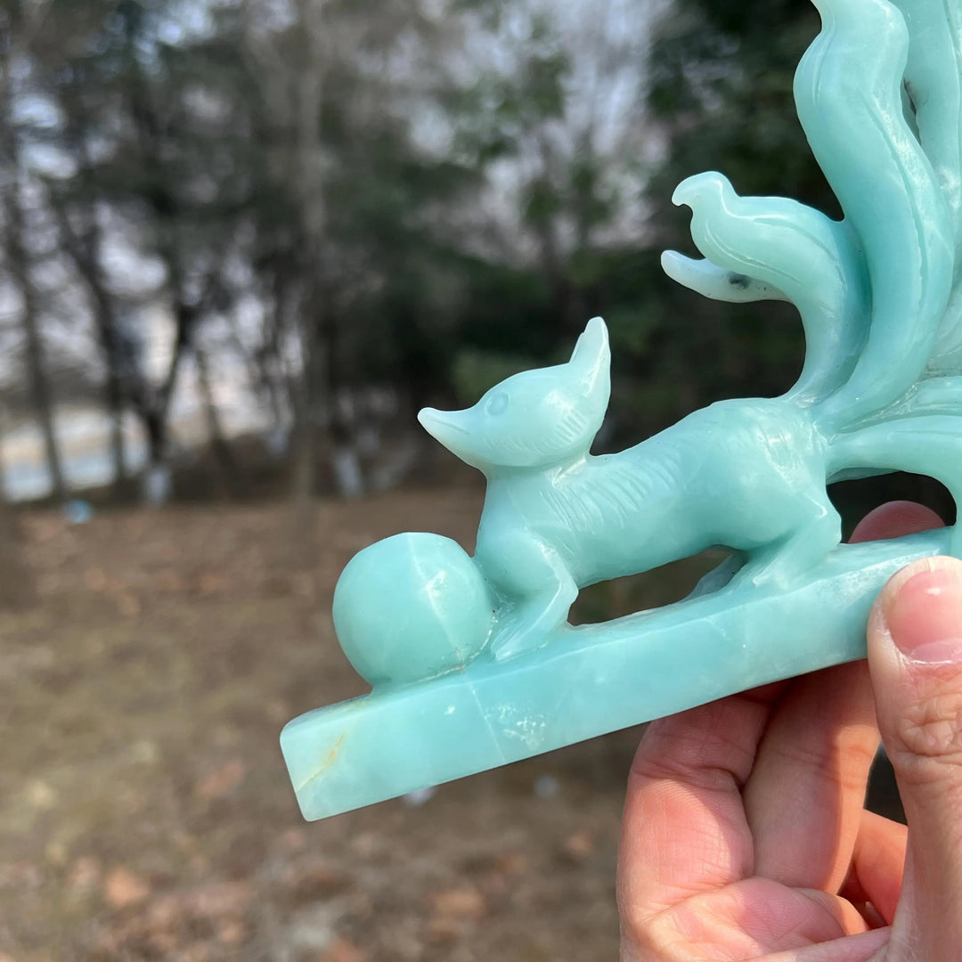 Unique,Natural Blue Quartzite Carving Nine-Tailed Fox