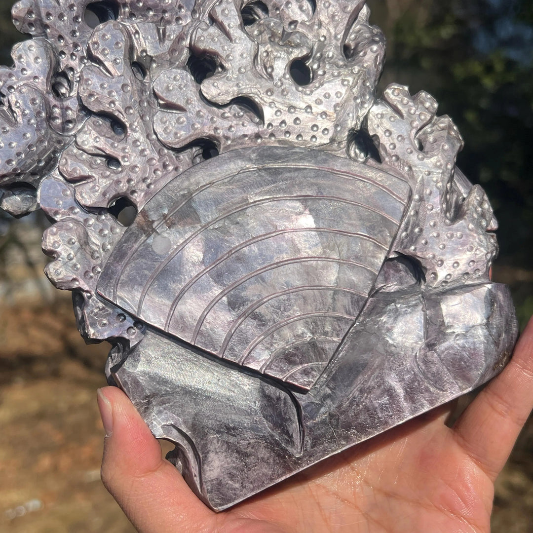 Unique, Natural Lepidolite Carving Octopus & Sea Turtle