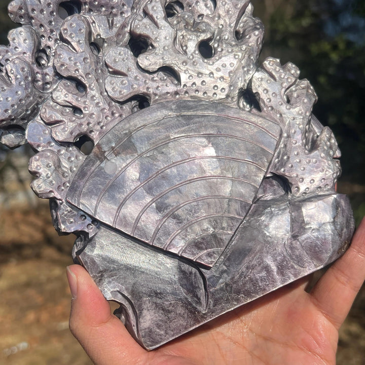Unique, Natural Lepidolite Carving Octopus & Sea Turtle