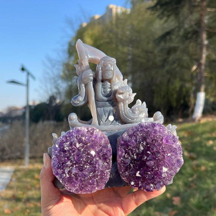 Natural Carving Agate with Amethyst Geode Grim Reaper